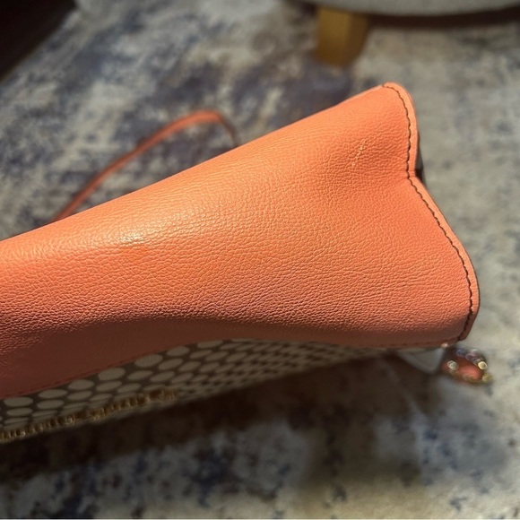 Betsey Johnson Curtsy Black & White Polka Dot Coral Bow Satchel - Picture 7 of 13